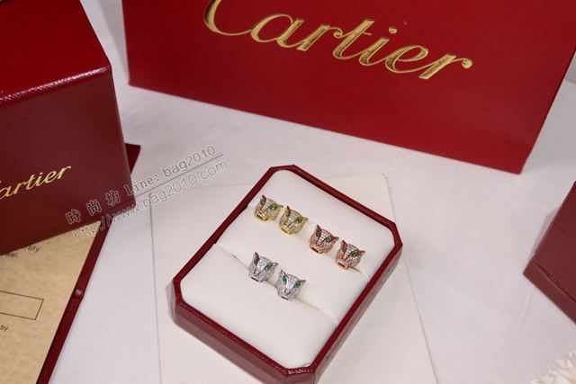 Cartier首飾 卡地亞最新火爆款 Cartier豹子祖母綠寶石耳釘  zgk1351